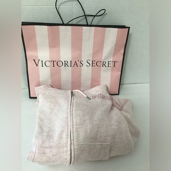Victoria Secret PINK Hoodie Size M 170/96A Pink Full Zip NWT Glitter - Picture 2 of 14